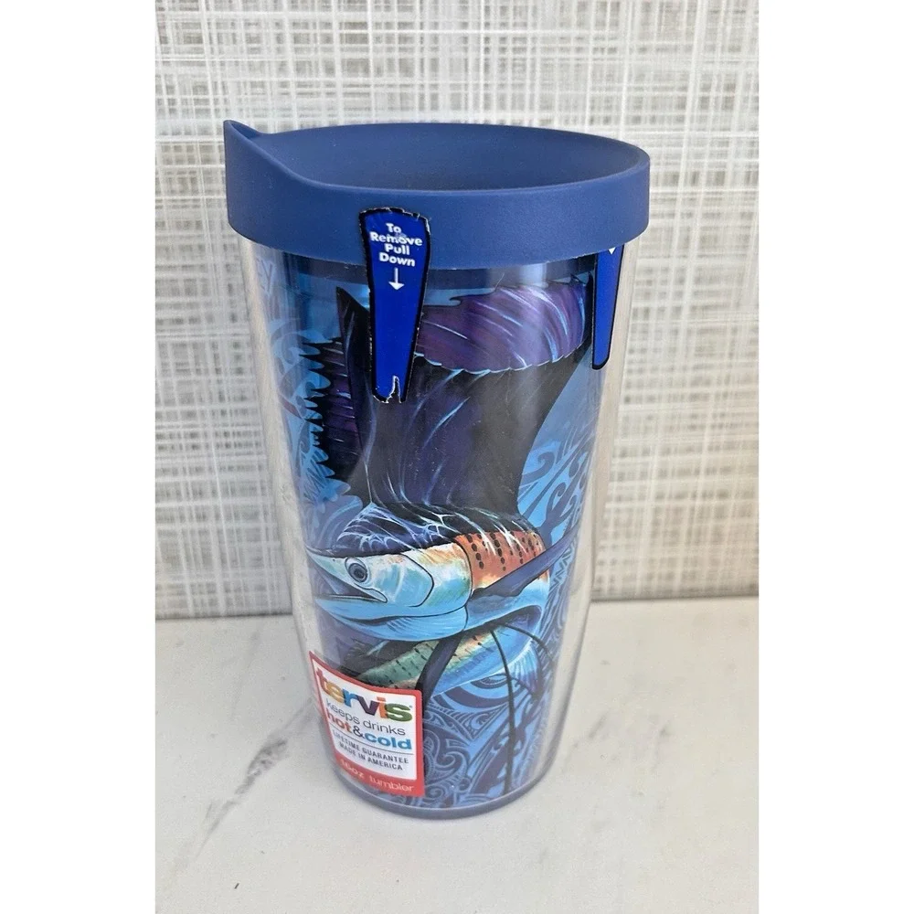 Tervis Tumbler 16 Oz Florida Sailfish Swirl Guy Harvey Bealls Blue Lid New UU